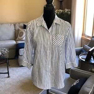 Chico’s Linen Blue&White Striped Blouse 3/4 Sleeve